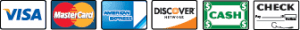 We Accept Visa, MasterCard, American Express, Discover, Cash and Check